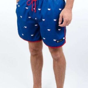 Nautical Blue Swim Trunks with Red Trim